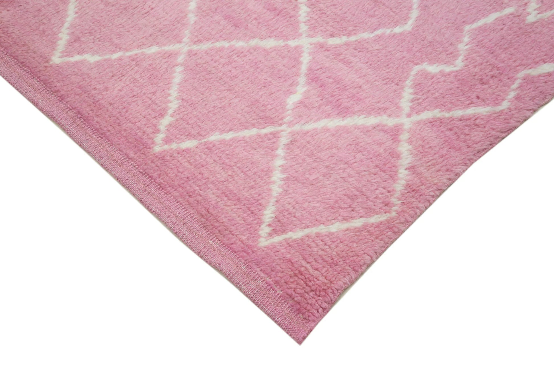 Morocco Pembe Geometrik Yün Pamuk El Dokuma Halısı 250x317 Agacan