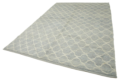 Morocco Mavi Geometrik Yün Pamuk El Dokuma Halısı 234x340 Agacan