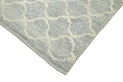 Morocco Mavi Geometrik Yün Pamuk El Dokuma Halısı 234x340 Agacan