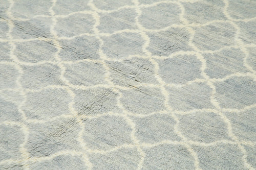 Morocco Mavi Geometrik Yün Pamuk El Dokuma Halısı 234x340 Agacan