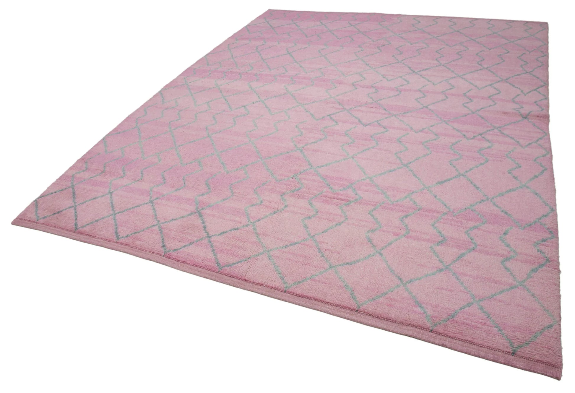 Morocco Pembe Geometrik Yün Pamuk El Dokuma Halısı 240x297 Agacan