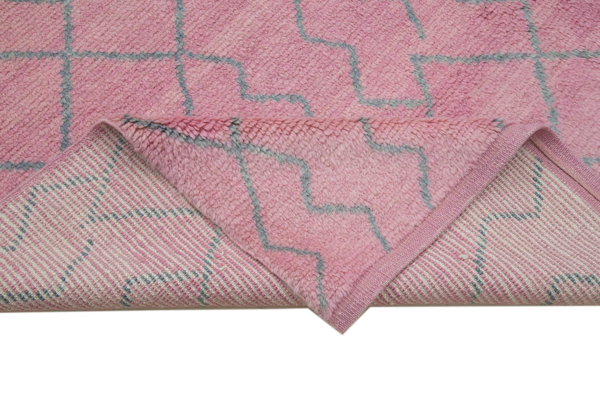 Morocco Pembe Geometrik Yün Pamuk El Dokuma Halısı 240x297 Agacan
