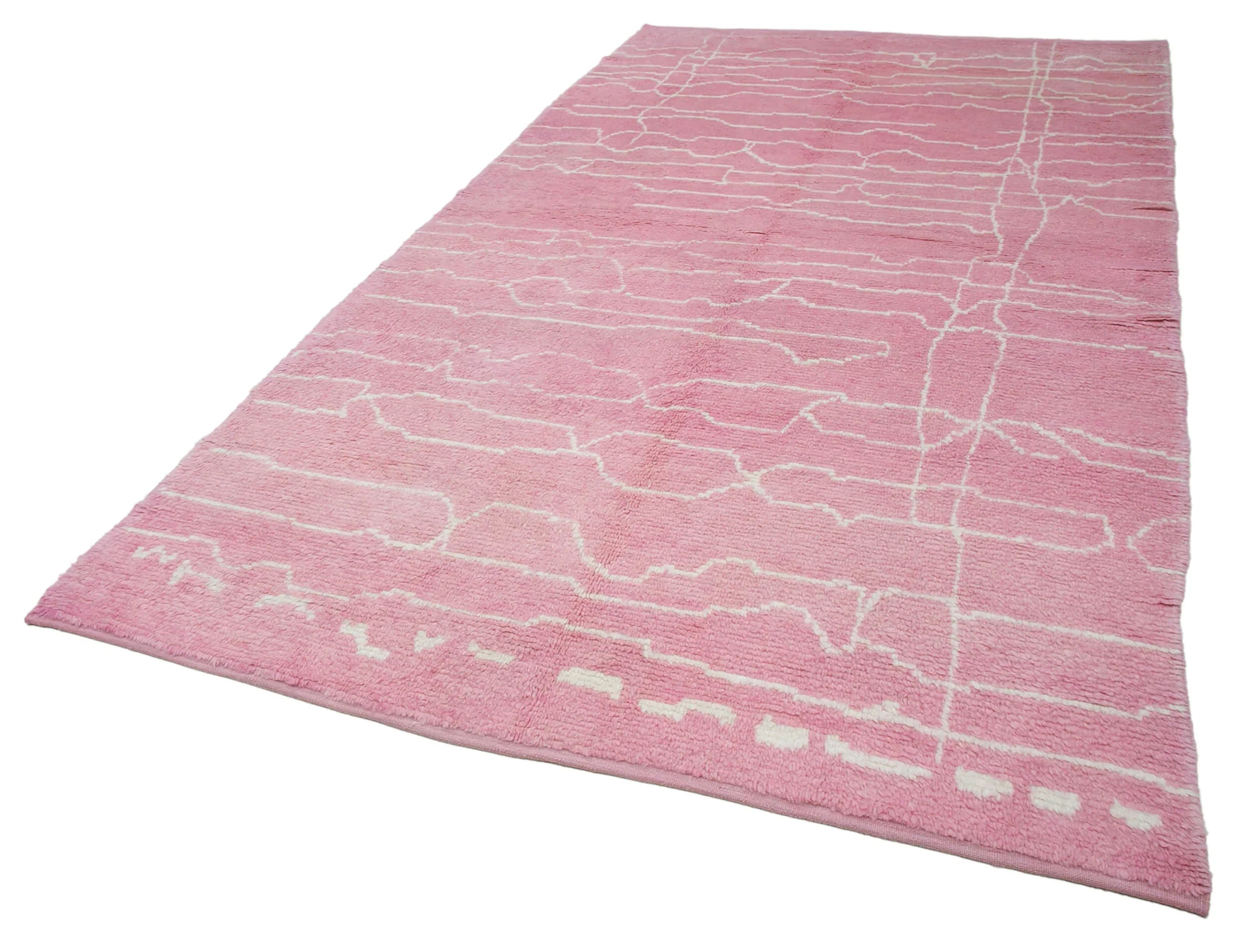 Morocco Pembe Geometrik Yün Pamuk El Dokuma Halısı 189x334 Agacan