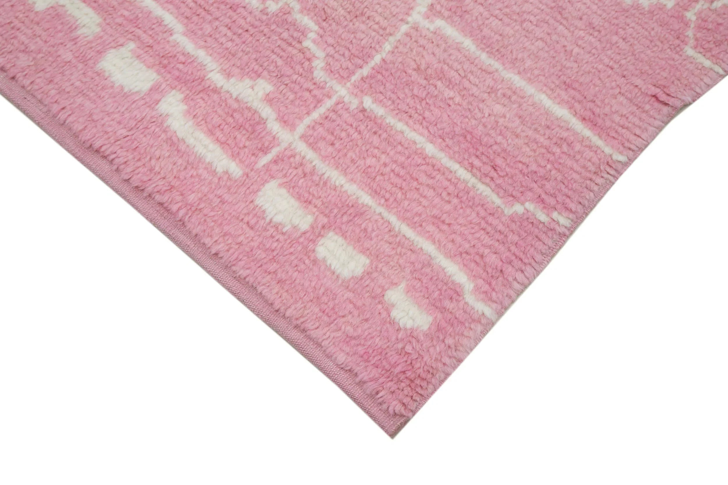 Morocco Pembe Geometrik Yün Pamuk El Dokuma Halısı 189x334 Agacan