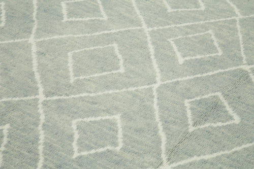 Morocco Gri Geometrik Yün Pamuk El Dokuma Halısı 302x420 Agacan