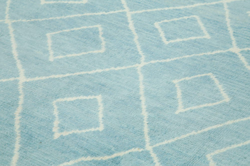 Morocco Mavi Geometrik Yün Pamuk El Dokuma Halısı 296x434 Agacan