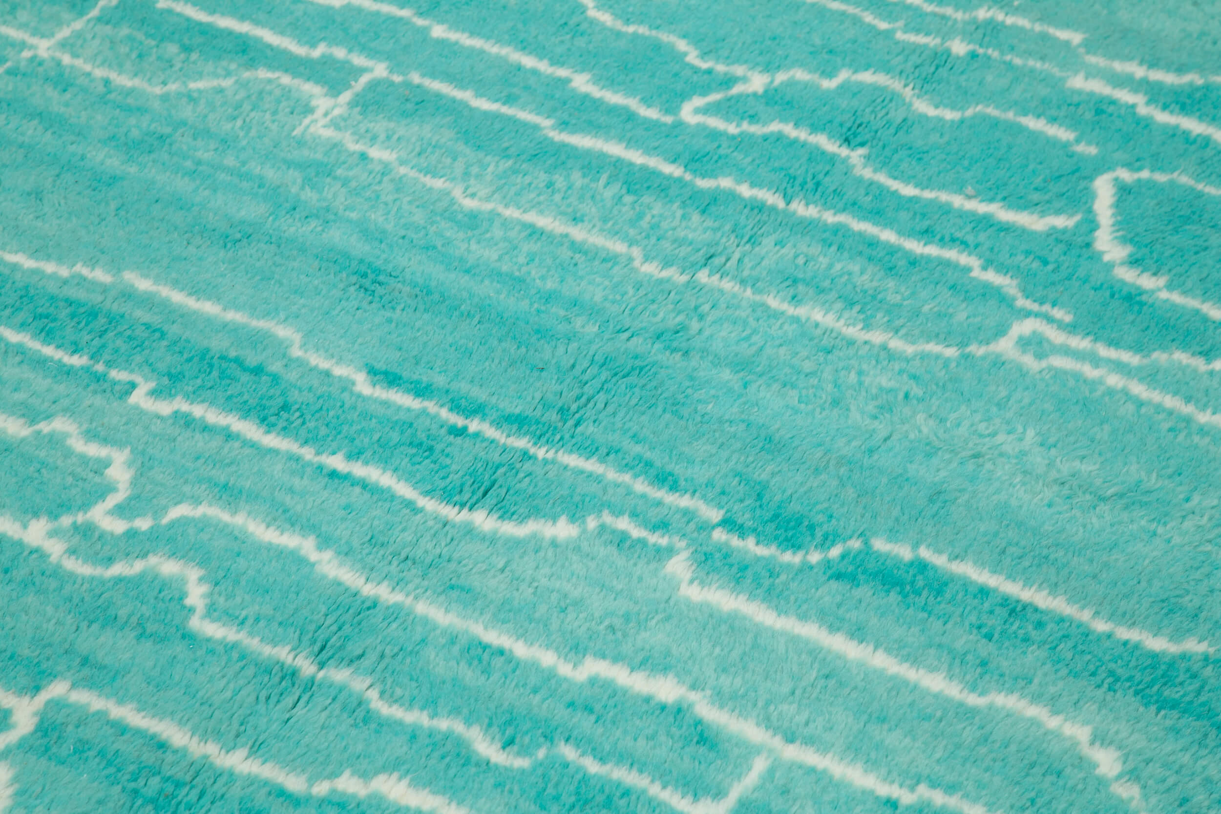 Morocco Turkuaz Geometrik Yün Pamuk El Dokuma Halısı 200x336 Agacan