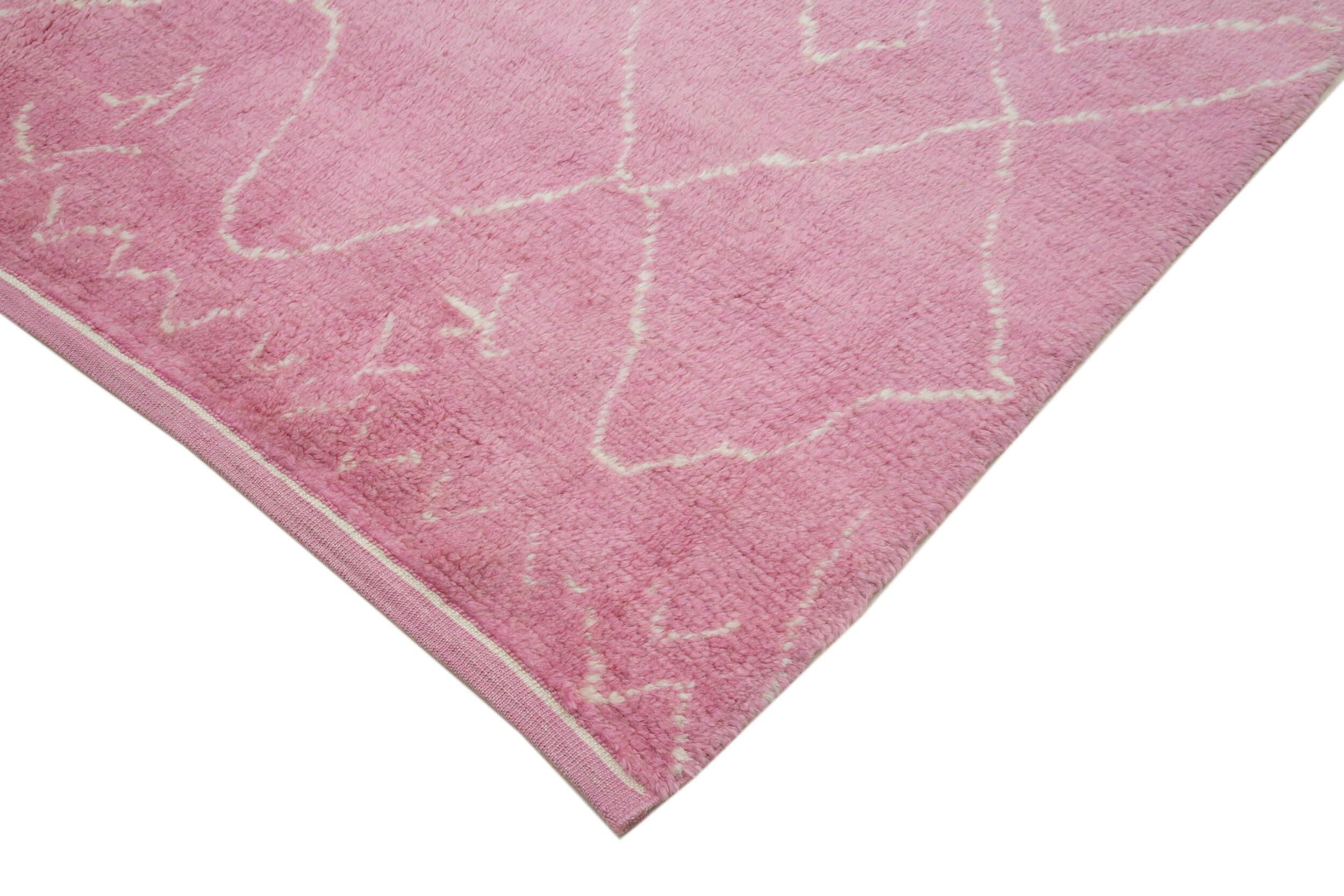 Morocco Pembe Geometrik Yün Pamuk El Dokuma Halısı 214x322 Agacan