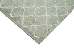 Morocco Mavi Geometrik Yün Pamuk El Dokuma Halısı 271x350 Agacan