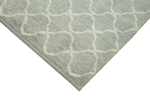 Morocco Mavi Geometrik Yün Pamuk El Dokuma Halısı 271x350 Agacan