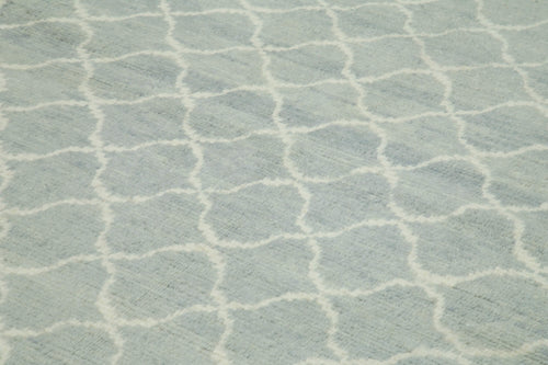 Morocco Mavi Geometrik Yün Pamuk El Dokuma Halısı 271x350 Agacan