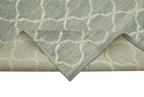 Morocco Mavi Geometrik Yün Pamuk El Dokuma Halısı 271x350 Agacan