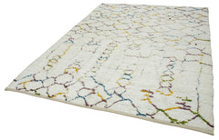 Morocco Beyaz Geometrik Yün Pamuk El Dokuma Halısı 225x293 Agacan