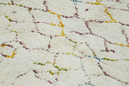 Morocco Beyaz Geometrik Yün Pamuk El Dokuma Halısı 225x293 Agacan