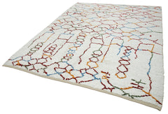 Morocco Beyaz Geometrik Yün Pamuk El Dokuma Halısı 238x285 Agacan