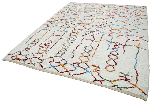 Morocco Beyaz Geometrik Yün Pamuk El Dokuma Halısı 238x285 Agacan