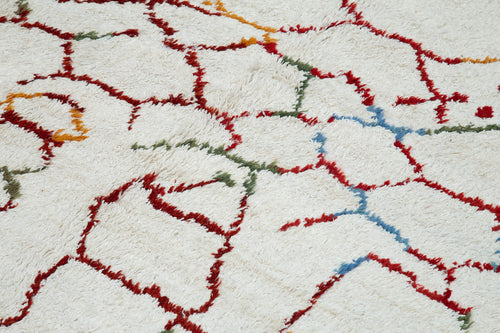 Morocco Beyaz Geometrik Yün Pamuk El Dokuma Halısı 238x285 Agacan