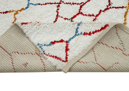 Morocco Beyaz Geometrik Yün Pamuk El Dokuma Halısı 238x285 Agacan