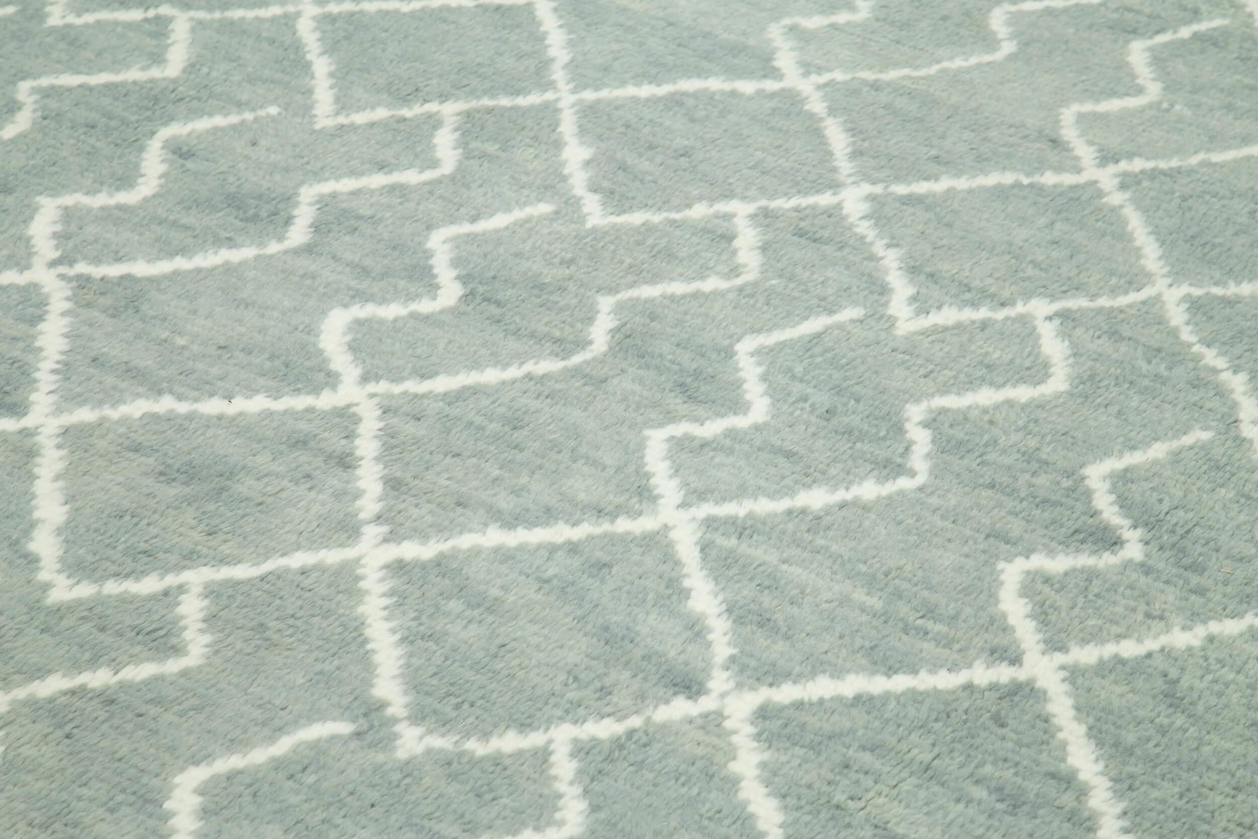 Morocco Gri Geometrik Yün Pamuk El Dokuma Halısı 279x410 Agacan