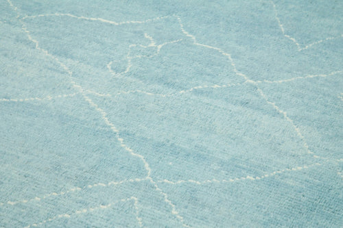 Morocco Mavi Geometrik Yün Pamuk El Dokuma Halısı 302x422 Agacan