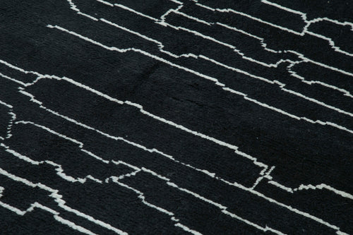 Morocco Siyah Geometrik Yün Pamuk El Dokuma Halısı 215x294 Agacan