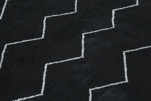 Morocco Siyah Geometrik Yün Pamuk El Dokuma Halısı 236x298 Agacan