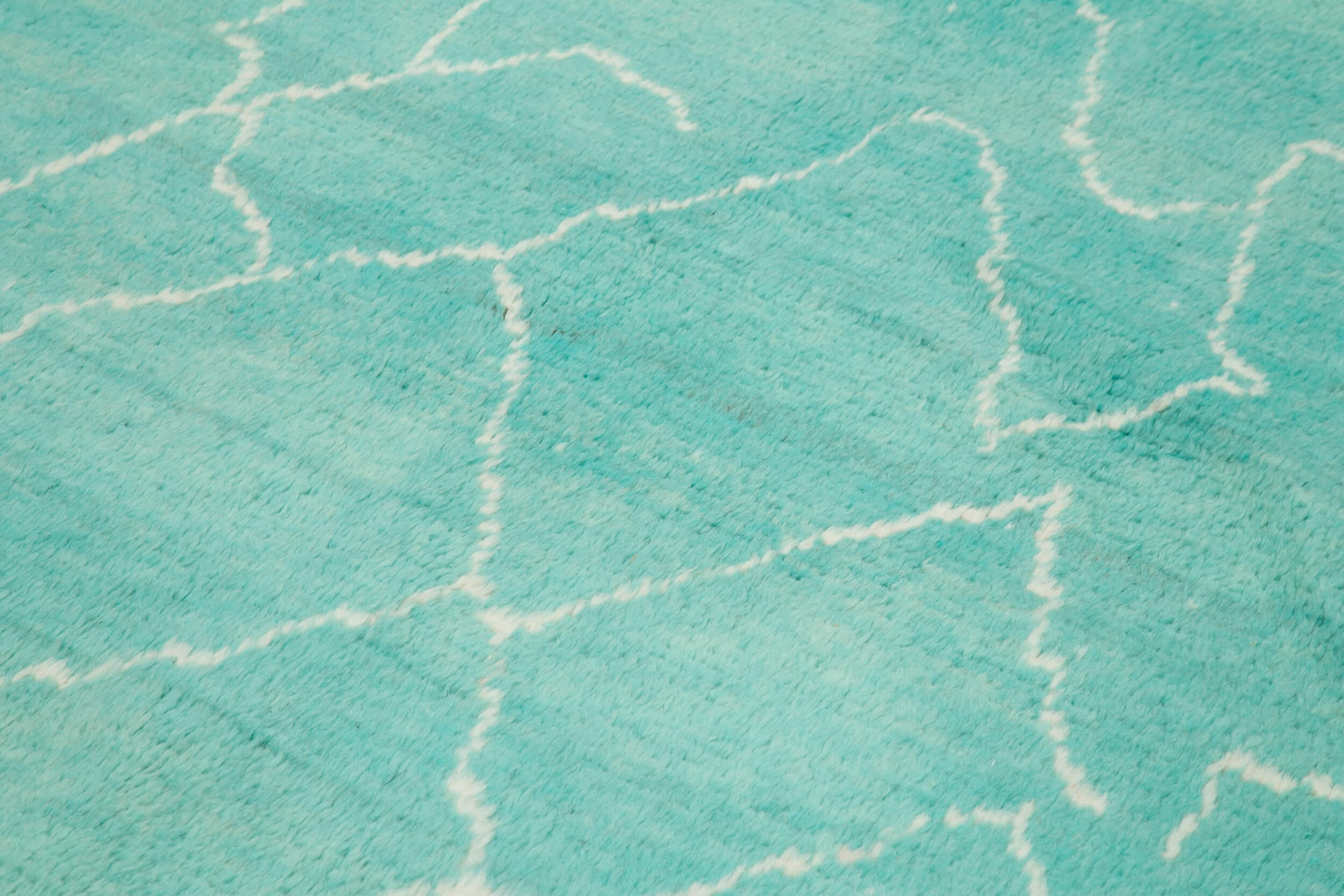 Morocco Turkuaz Geometrik Yün Pamuk El Dokuma Halısı 237x392 Agacan