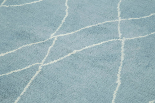 Morocco Mavi Geometrik Yün Pamuk El Dokuma Halısı 238x301 Agacan