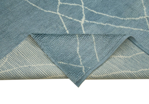 Morocco Mavi Geometrik Yün Pamuk El Dokuma Halısı 238x301 Agacan