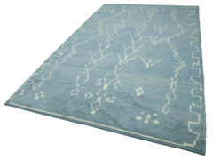 Morocco Mavi Geometrik Yün Pamuk El Dokuma Halısı 190x327 Agacan