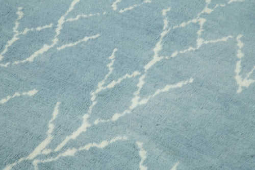 Morocco Mavi Geometrik Yün Pamuk El Dokuma Halısı 190x327 Agacan