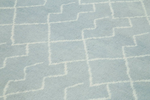 Morocco Mavi Geometrik Yün Pamuk El Dokuma Halısı 236x293 Agacan