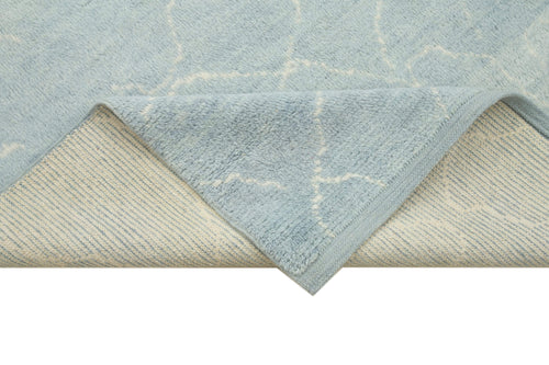 Morocco Mavi Geometrik Yün Pamuk El Dokuma Halısı 232x276 Agacan