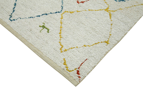 Morocco Beyaz Geometrik Yün Pamuk El Dokuma Halısı 240x305 Agacan