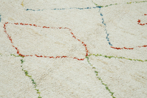 Morocco Beyaz Geometrik Yün Pamuk El Dokuma Halısı 240x305 Agacan