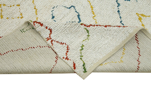 Morocco Beyaz Geometrik Yün Pamuk El Dokuma Halısı 240x305 Agacan