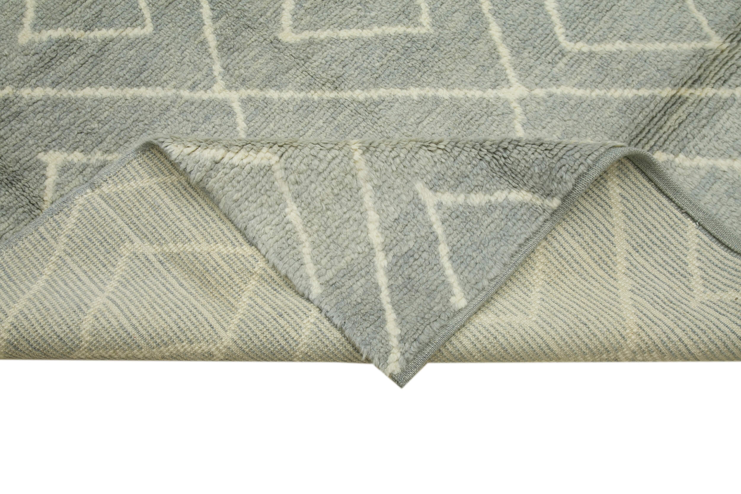 Morocco Gri Geometrik Yün Pamuk El Dokuma Halısı 287x415 Agacan