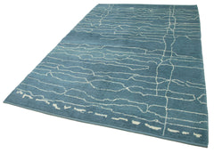 Morocco Mavi Geometrik Yün Pamuk El Dokuma Halısı 191x274 Agacan