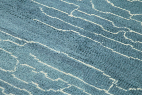 Morocco Mavi Geometrik Yün Pamuk El Dokuma Halısı 191x274 Agacan