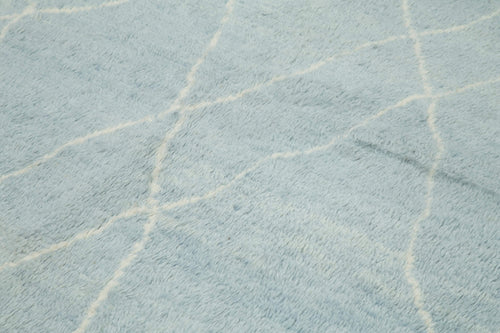 Morocco Mavi Geometrik Yün Pamuk El Dokuma Halısı 272x370 Agacan