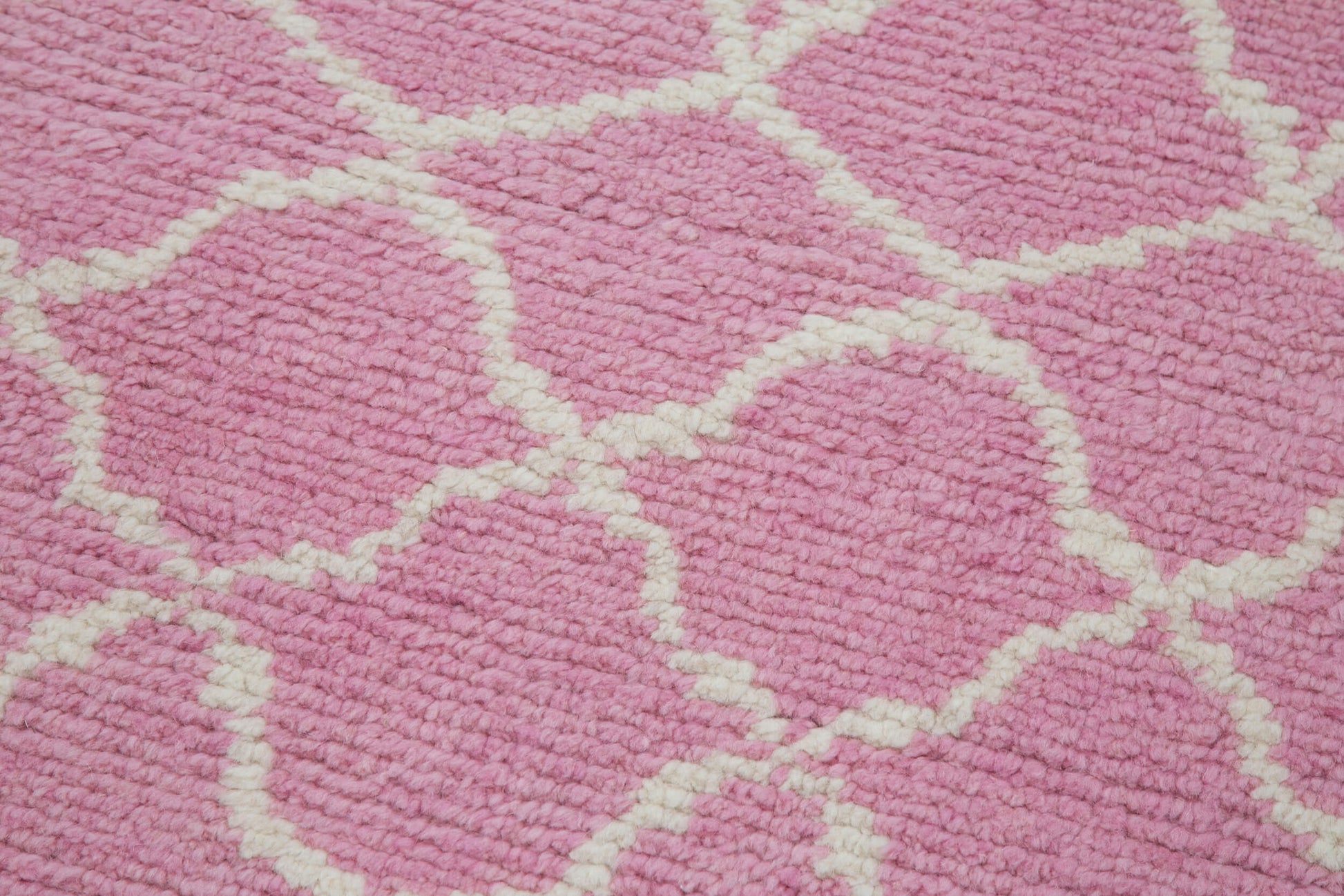 Morocco Pembe Geometrik Pamuk Yün El Dokuma Halısı 95x367 Agacan