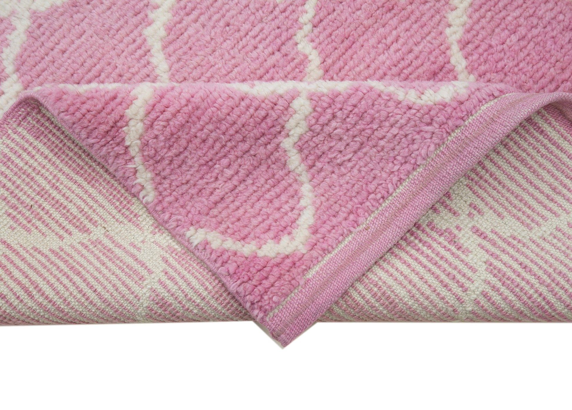 Morocco Pembe Geometrik Pamuk Yün El Dokuma Halısı 95x367 Agacan