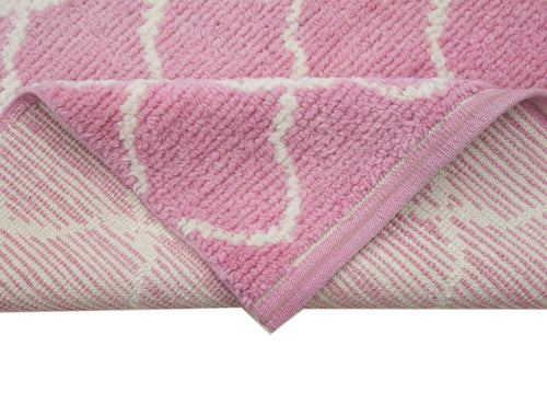 Morocco Pembe Geometrik Pamuk Yün El Dokuma Halısı 95x367 Agacan