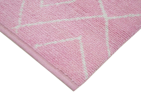 Morocco Pembe Geometrik Pamuk Yün El Dokuma Halısı 90x300 Agacan
