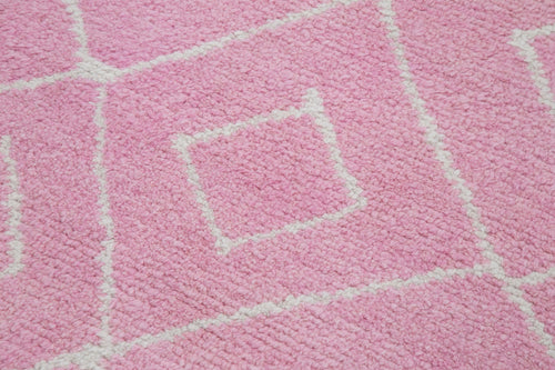 Morocco Pembe Geometrik Pamuk Yün El Dokuma Halısı 90x300 Agacan