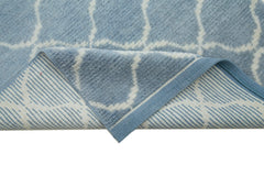 Morocco Mavi Geometrik Pamuk Yün El Dokuma Halısı 95x375 Agacan