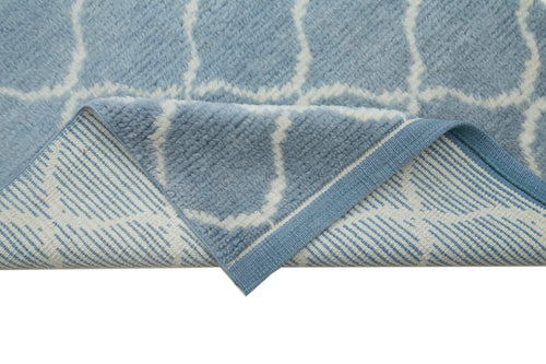 Morocco Mavi Geometrik Pamuk Yün El Dokuma Halısı 95x375 Agacan