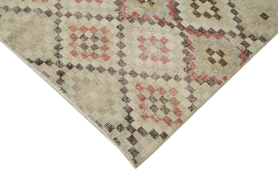 Beige & Red Rug with Geometric Design, Hand-Knotted Wool 128x258 cm (4'2" x 8'6") – in the hallway
