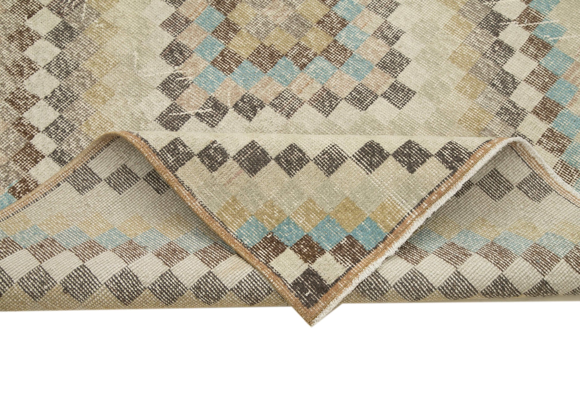 Checkered Kilim Bej Damalı Pamuk Yün El Dokuma Halısı 172x270 Agacan