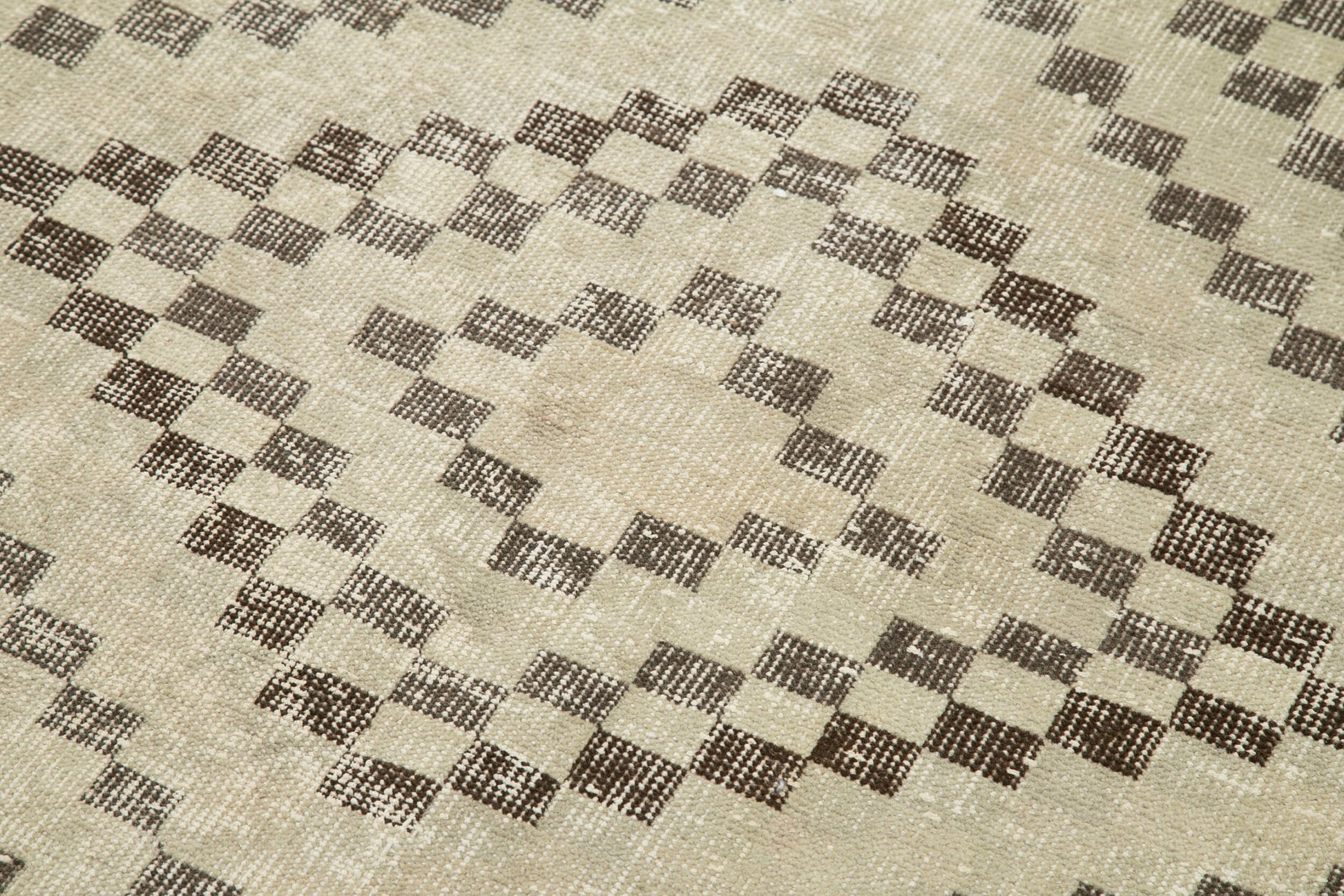 Checkered Runner Bej Geometrik Pamuk Yün El Dokuma Halısı 113x338 Agacan